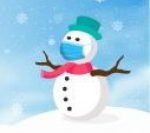 Snowman wearing protective medical mask in winter to protect against coronavirus vector